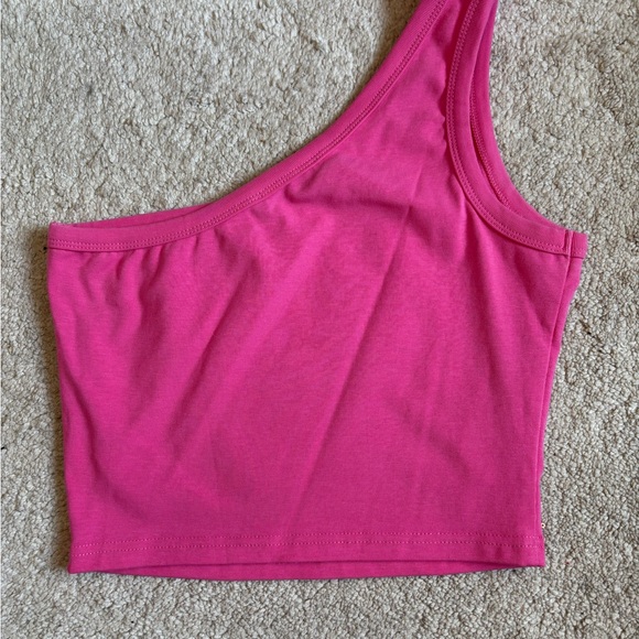 Pink One-Shoulder Crop Top with Rhinestone Design - Picture 3 of 3